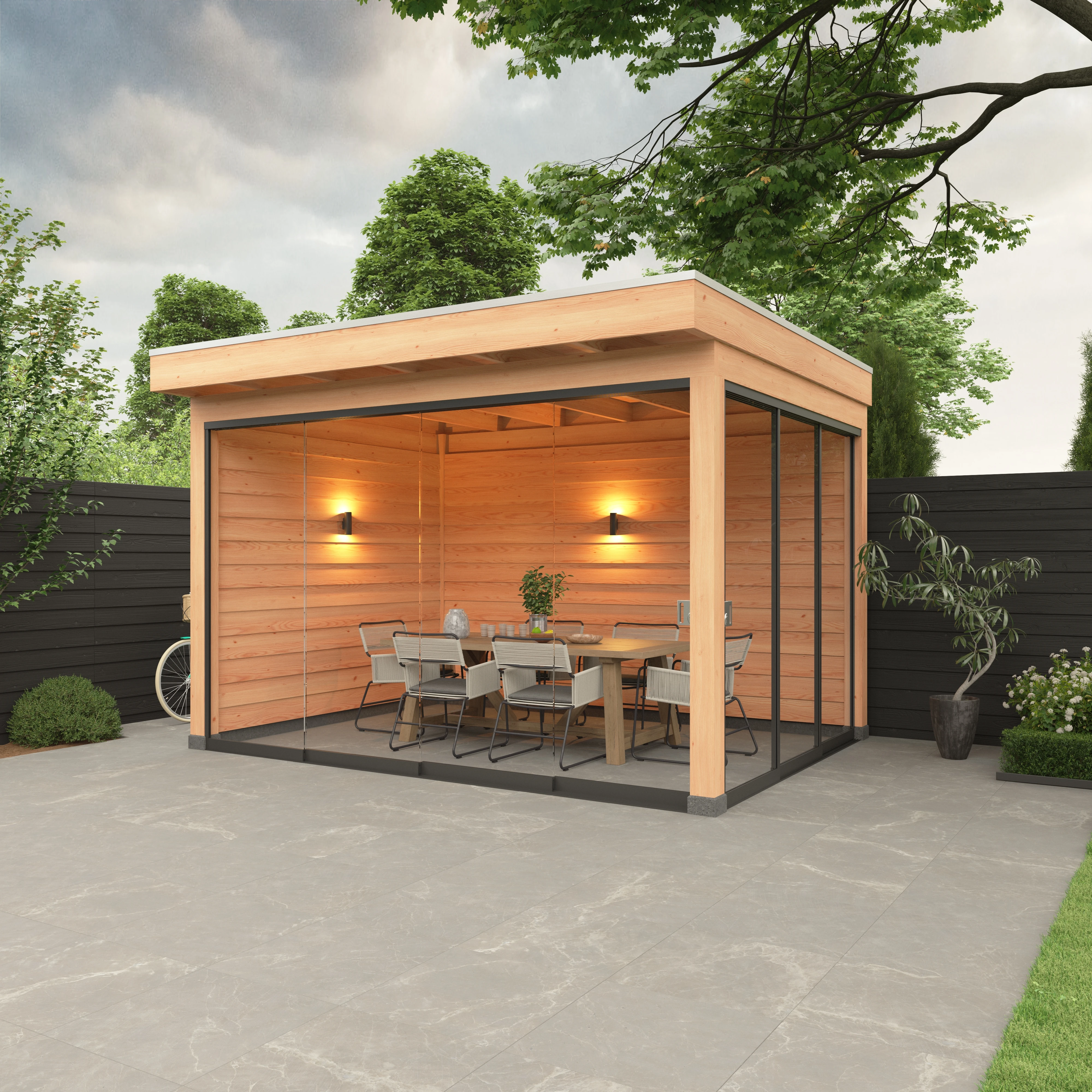 Douglas overkapping, 400 x 300, met achterwand en zijwand, Westwood Comfort Green - Afbeelding 2